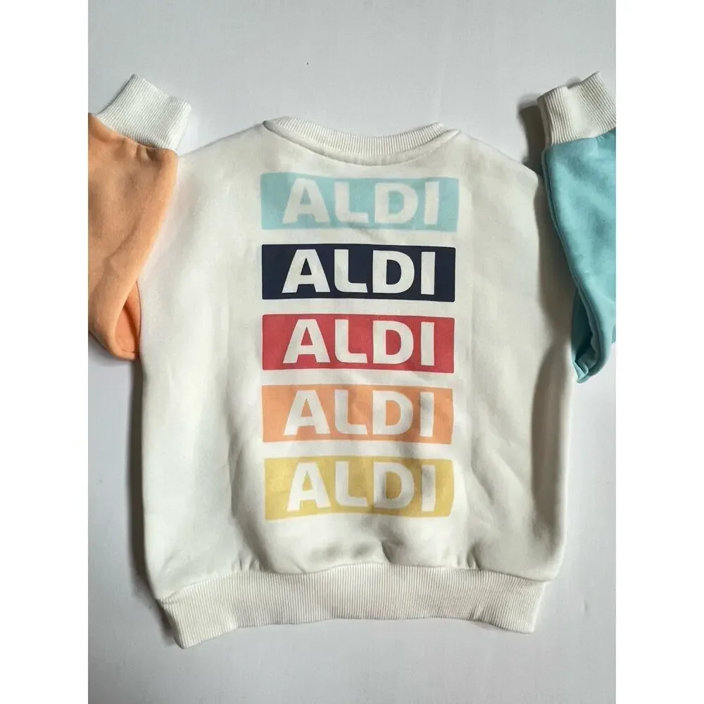 Aldi Gear 2025 Children’s white Colorblock Pullover Sweatshirt Size XS ALDI